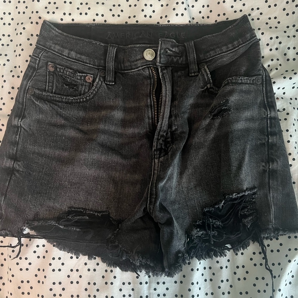 American Eagle Distressed Black Denim Shorts
